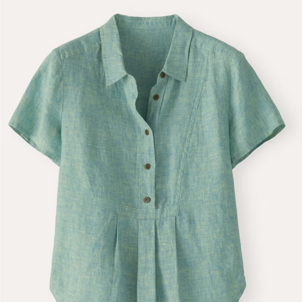 Poetry short sleeve blouse, 100% linen, green, size 12